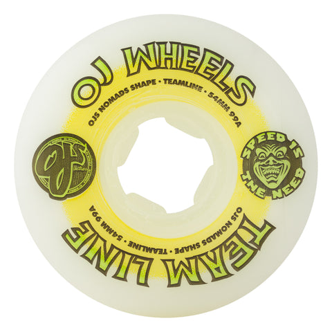 OJ WHEELS 54mm Team Line Original White Yellow/Green Hardline 99a