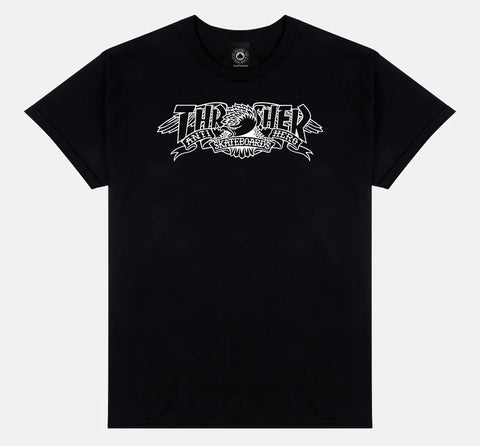 THRASHER X ANTI-HERO MAG BANNER BLACK SS TSHIRT