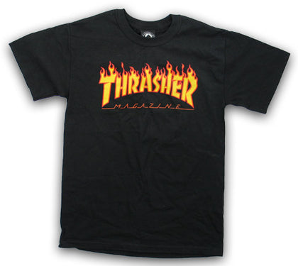 THRASHER MAGAZINE FLAME  BLACK TSHIRT