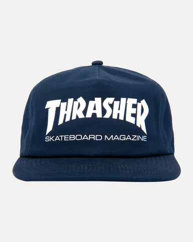 THRASHER MAG LOGO SNAPBACK HAT NAVY/WHITE